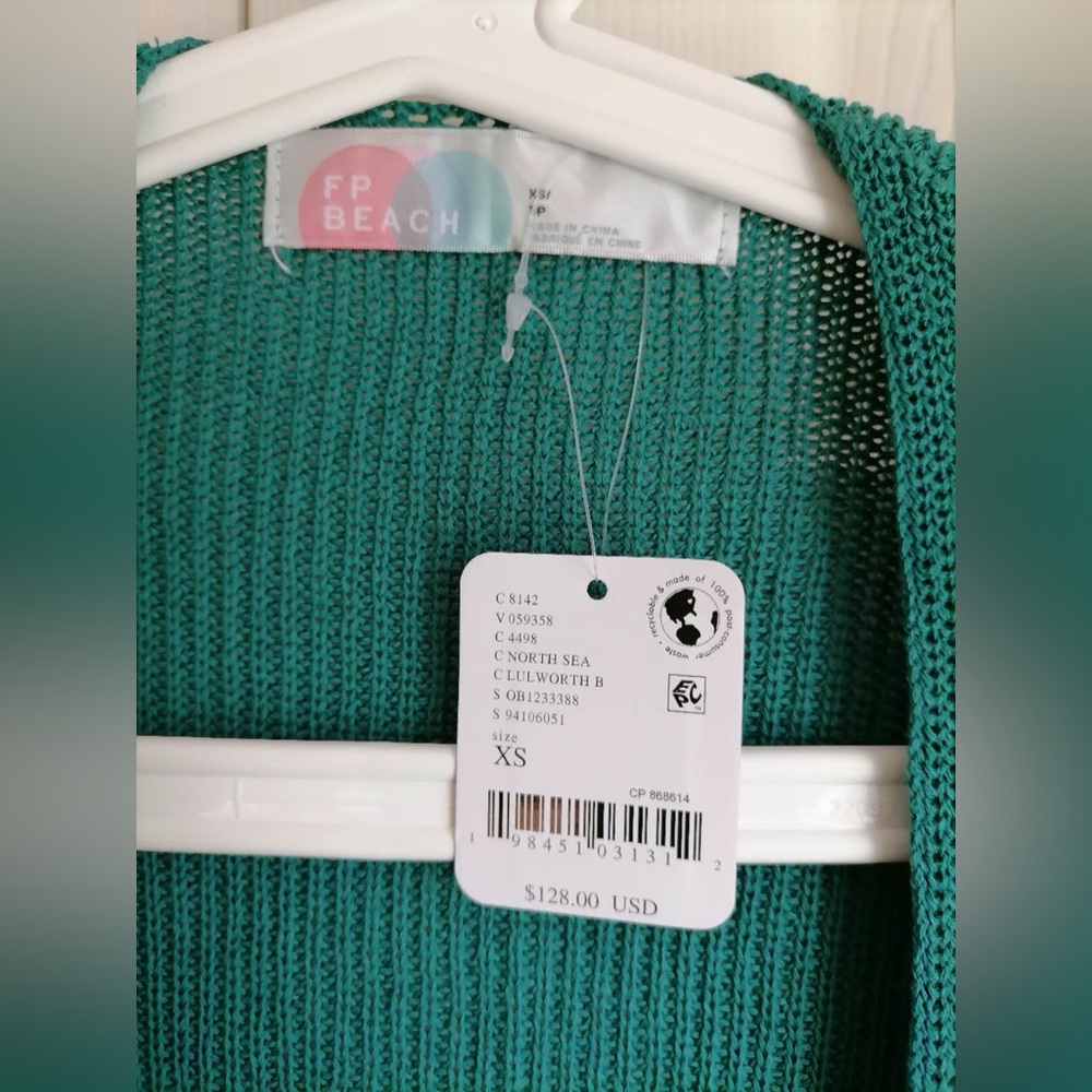 NWT Free People Livimg in This Sweater Long Teal Cardigan Size XS - Picture 5 of 9